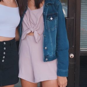 Dusty pink tie front romper